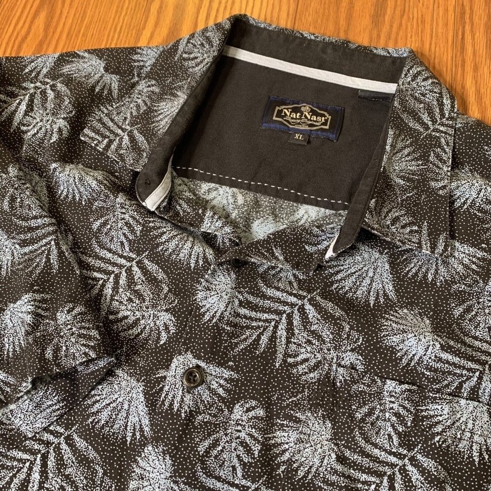 Nat Nast Mens XL Silk Blend Palm Tree‎ Leaf Pattern Hawaiian Shirt